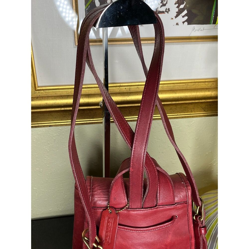 Coach Red Leather Mini Backpack #9960 Kiss Lock Closure with Drawstring - Picture 9 of 11